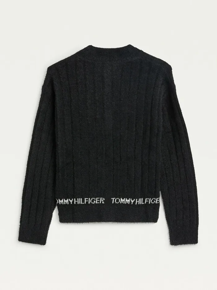 Tommy Hilfiger Essential Fluffy RibKnit Cardigan Black Girls Jumpers and Cardigans Sale