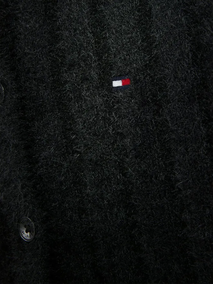Tommy Hilfiger Essential Fluffy RibKnit Cardigan Black Girls Jumpers and Cardigans Sale