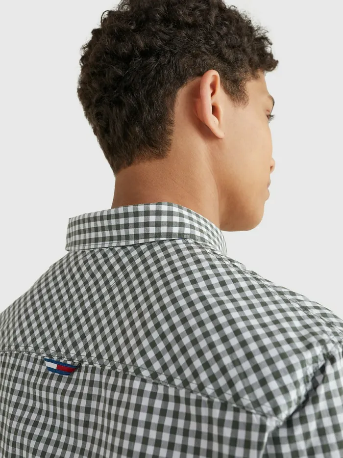 Tommy Hilfiger Essential Gingham Check Shirt Avalon GreenWhite Check Mens Shirts Gift for Friend