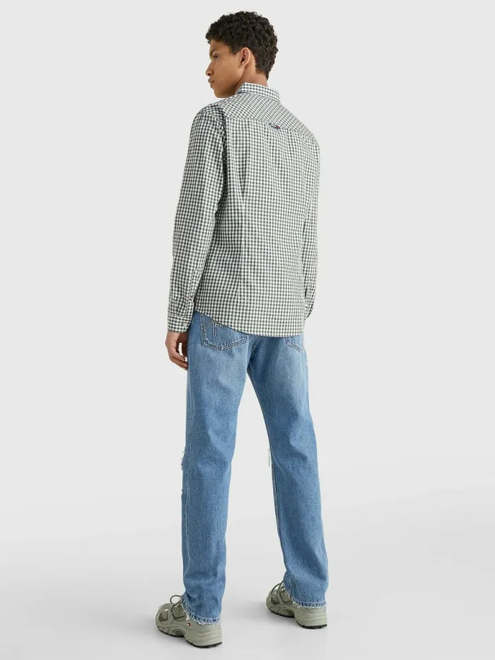 Tommy Hilfiger Essential Gingham Check Shirt Avalon GreenWhite Check Mens Shirts Gift for Friend