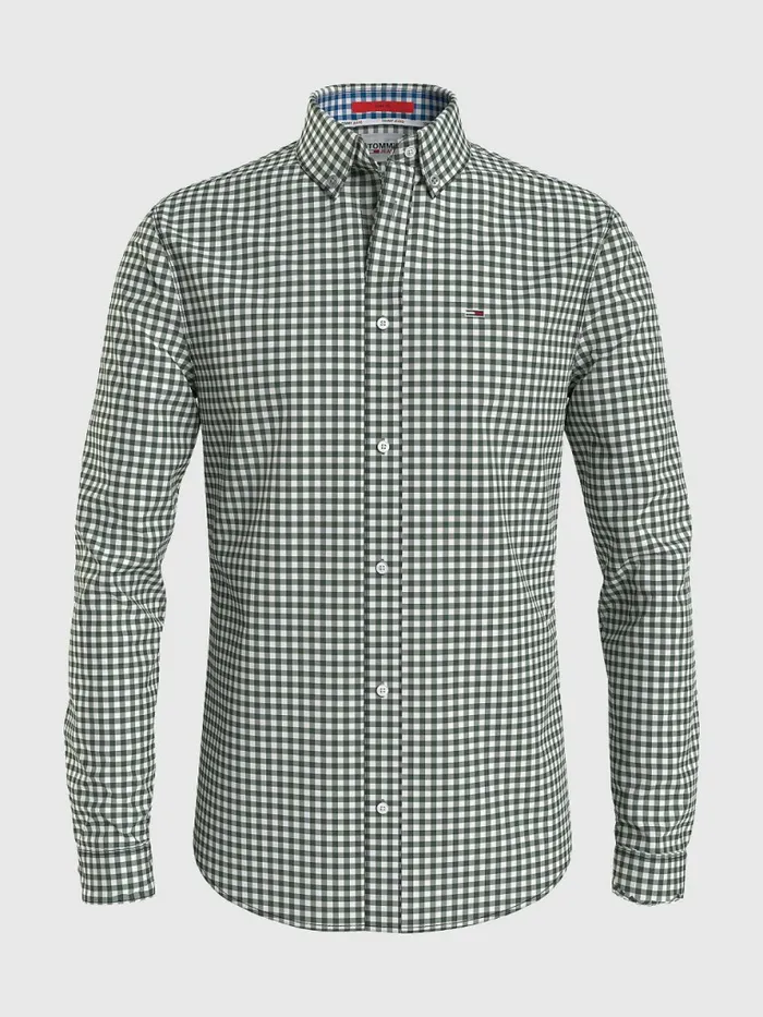 Tommy Hilfiger Essential Gingham Check Shirt Avalon GreenWhite Check Mens Shirts Gift for Friend