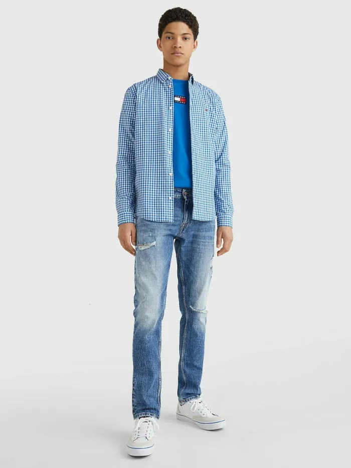 Tommy Hilfiger Essential Gingham Check Shirt Regatta BlueWhite Check Mens Shirts Fashion
