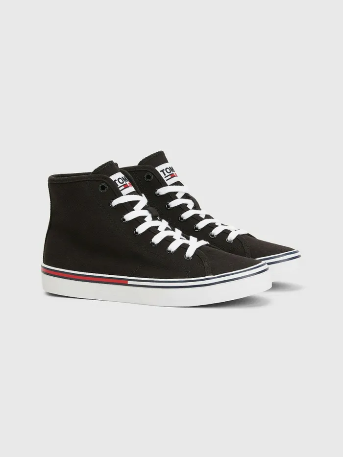 Tommy Hilfiger Essential HighTop Canvas Trainers Black Womens Trainers On Sale Tommy Hilfiger Essential HighTop Canvas Trainers Black Womens Trainers On Sale