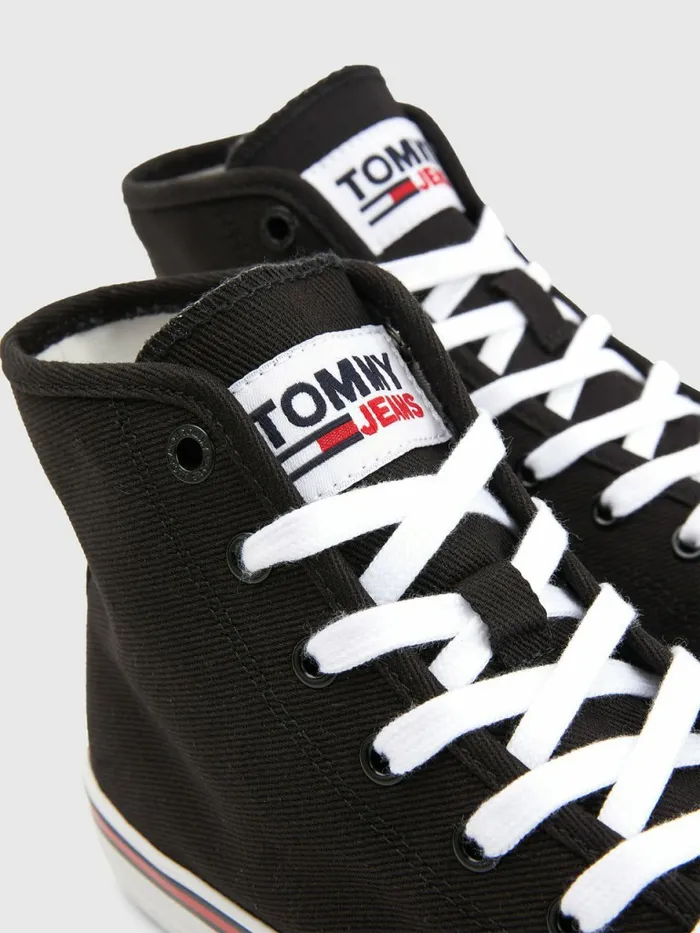 Tommy Hilfiger Essential HighTop Canvas Trainers Black Womens Trainers On Sale