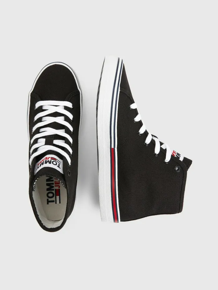 Tommy Hilfiger Essential HighTop Canvas Trainers Black Womens Trainers On Sale