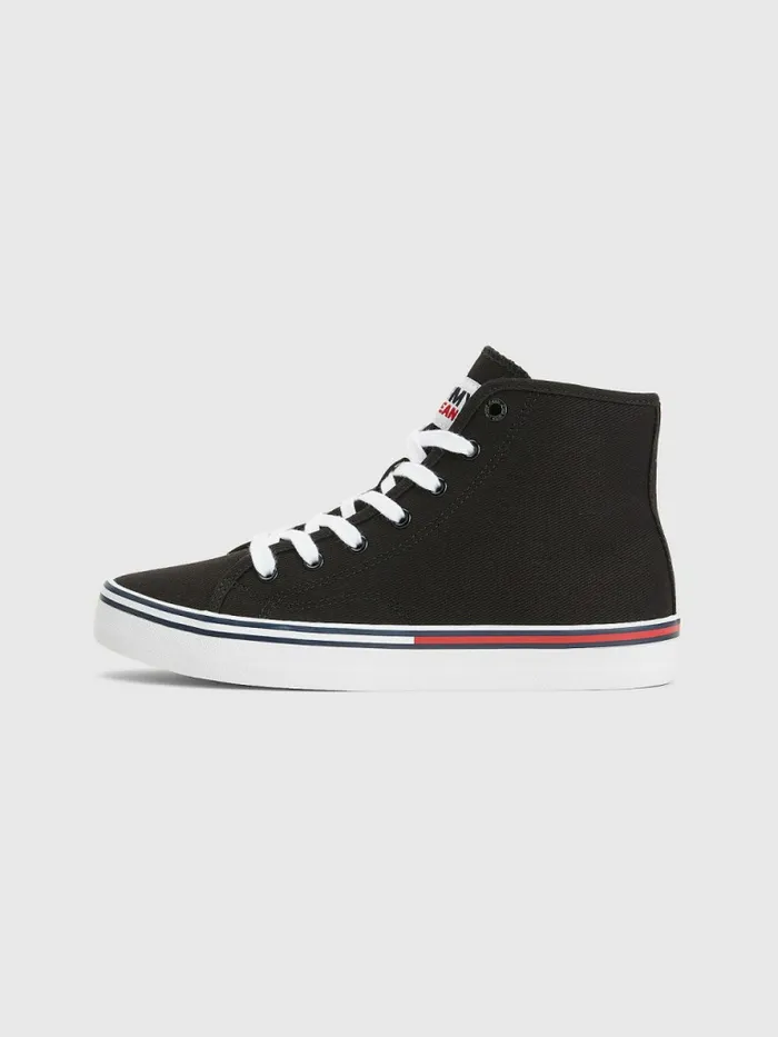 Tommy Hilfiger Essential HighTop Canvas Trainers Black Womens Trainers On Sale
