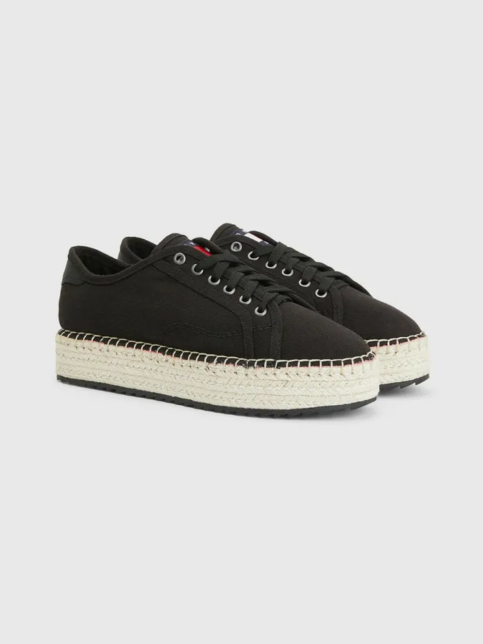 Tommy Hilfiger Essential LaceUp Flatform Espadrilles Black Womens Flat Shoes Online Tommy Hilfiger Essential LaceUp Flatform Espadrilles Black Womens Flat Shoes Online