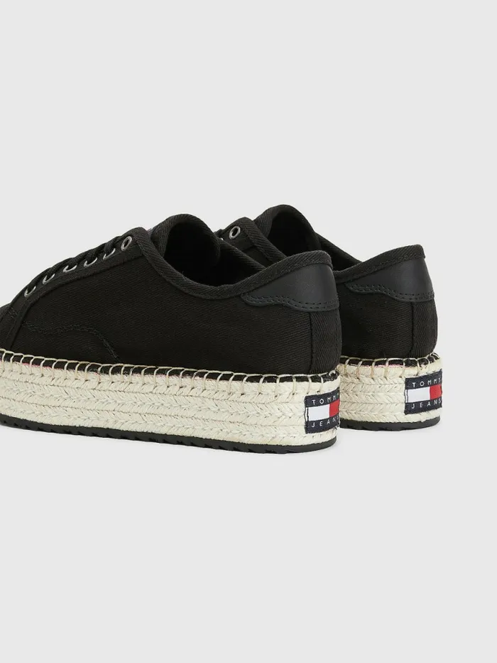 Tommy Hilfiger Essential LaceUp Flatform Espadrilles Black Womens Flat Shoes Online