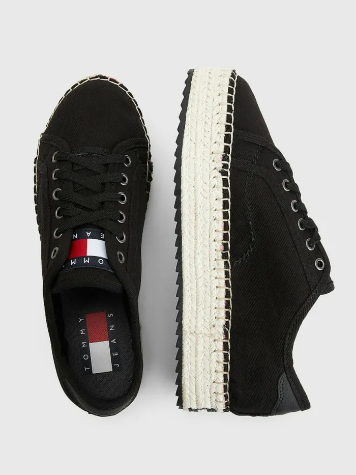 Tommy Hilfiger Essential LaceUp Flatform Espadrilles Black Womens Flat Shoes Online