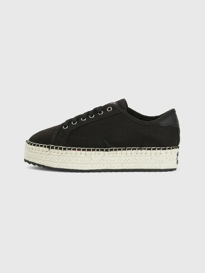 Tommy Hilfiger Essential LaceUp Flatform Espadrilles Black Womens Flat Shoes Online