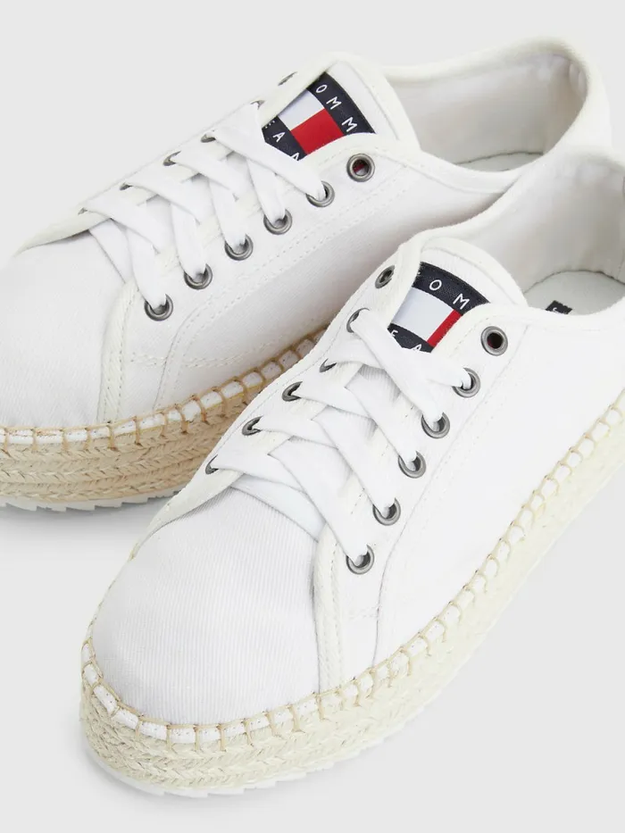 Tommy Hilfiger Essential LaceUp Flatform Espadrilles White Womens Flat Shoes Gift 4 You