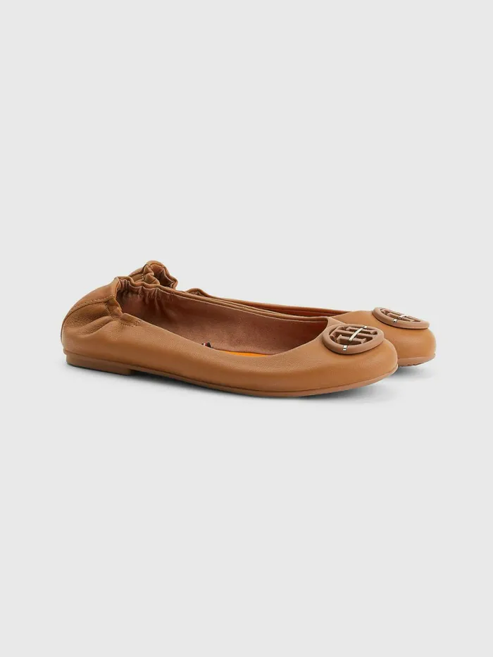 Tommy Hilfiger Essential Leather Ballerinas Summer Cognac Womens Flat Shoes Gift for Friend Tommy Hilfiger Essential Leather Ballerinas Summer Cognac Womens Flat Shoes Gift for Friend