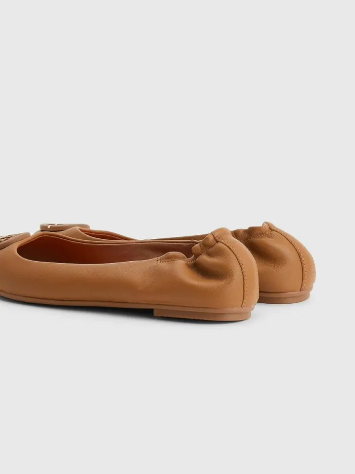 Tommy Hilfiger Essential Leather Ballerinas Summer Cognac Womens Flat Shoes Gift for Friend