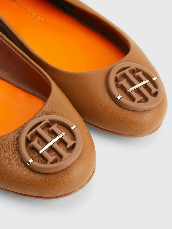 Tommy Hilfiger Essential Leather Ballerinas Summer Cognac Womens Flat Shoes Gift for Friend