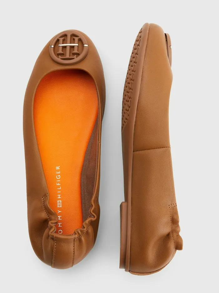Tommy Hilfiger Essential Leather Ballerinas Summer Cognac Womens Flat Shoes Gift for Friend