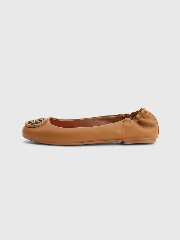 Tommy Hilfiger Essential Leather Ballerinas Summer Cognac Womens Flat Shoes Gift for Friend