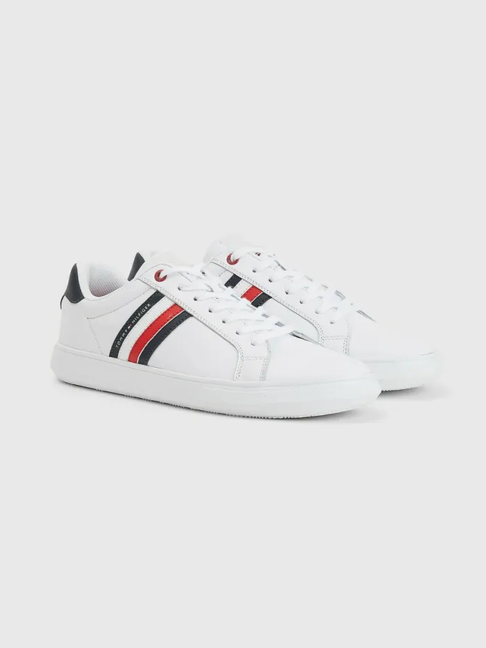 Tommy Hilfiger Essential Leather Cupsole Trainers White Mens Sandals Sliders and Flip Flops For Sale Tommy Hilfiger Essential Leather Cupsole Trainers White Mens Sandals Sliders and Flip Flops For Sale