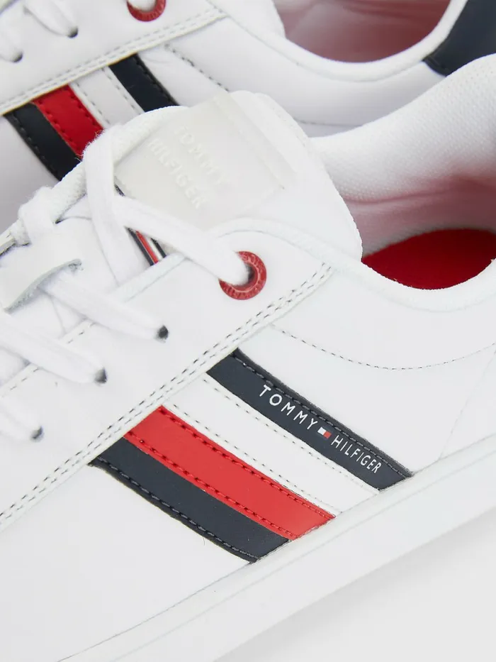 Tommy Hilfiger Essential Leather Cupsole Trainers White Mens Sandals Sliders and Flip Flops For Sale