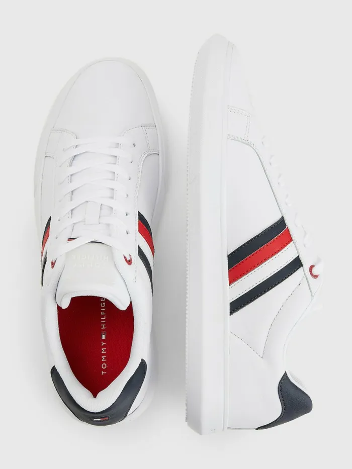 Tommy Hilfiger Essential Leather Cupsole Trainers White Mens Sandals Sliders and Flip Flops For Sale