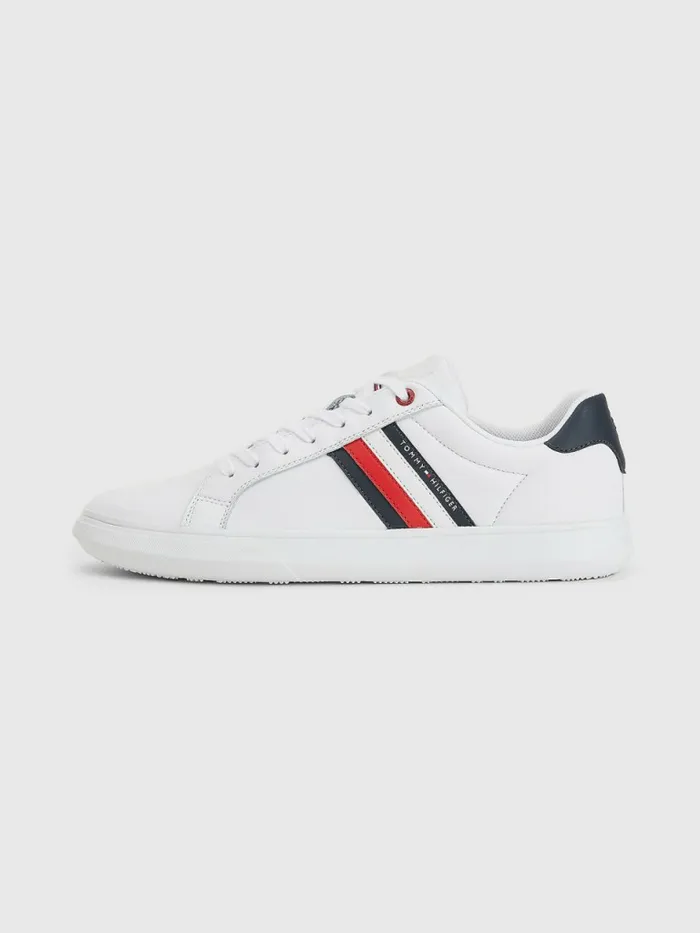 Tommy Hilfiger Essential Leather Cupsole Trainers White Mens Sandals Sliders and Flip Flops For Sale