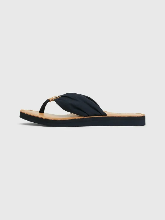 Tommy Hilfiger Essential Leather Footbed FlipFlops Desert Sky Womens Trainers On Sale
