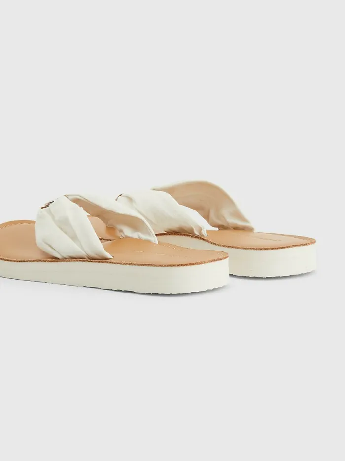 Tommy Hilfiger Essential Leather Footbed FlipFlops Ivory Womens Sandals Sale