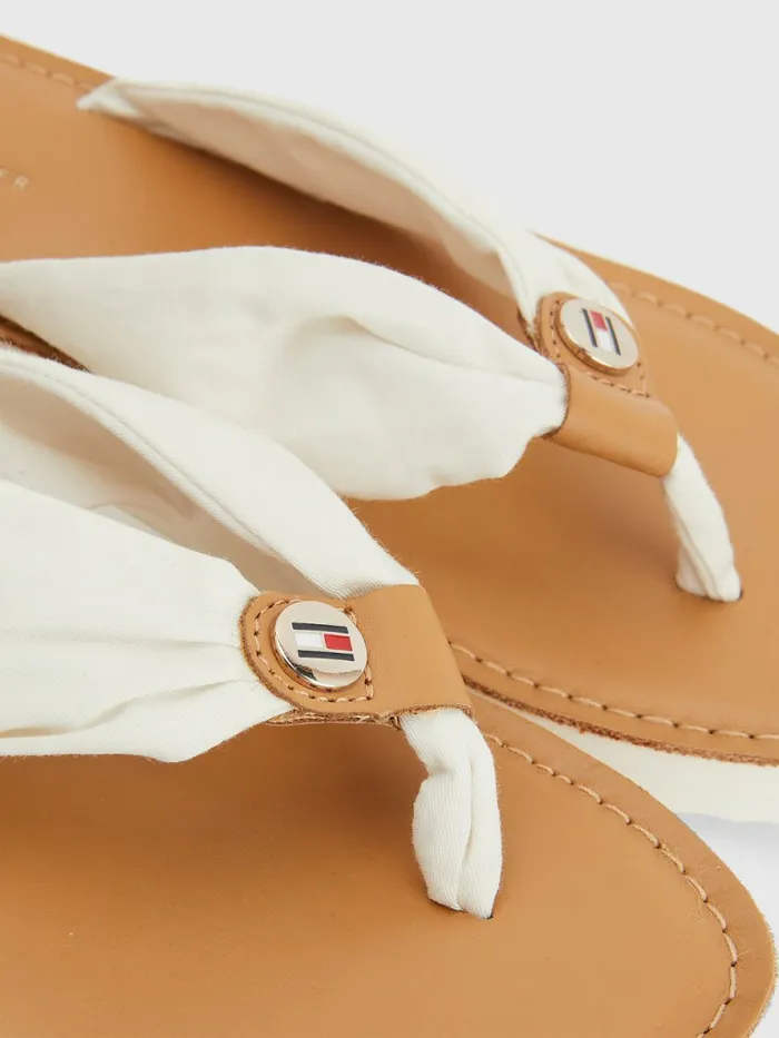 Tommy Hilfiger Essential Leather Footbed FlipFlops Ivory Womens Sandals Sale