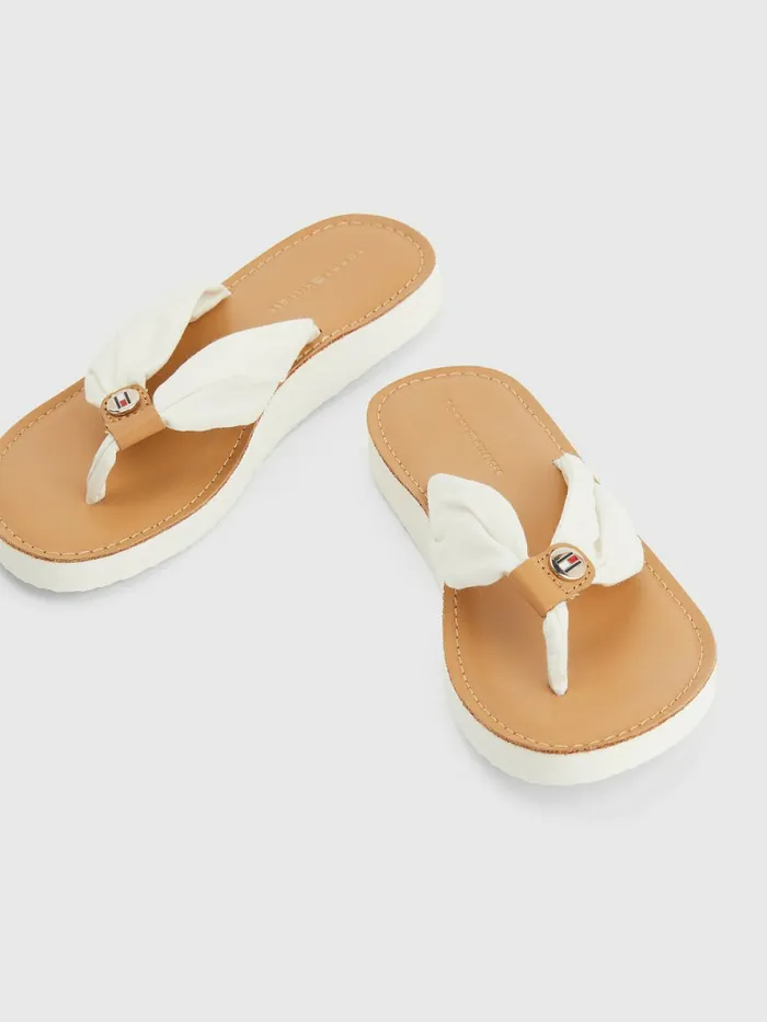 Tommy Hilfiger Essential Leather Footbed FlipFlops Ivory Womens Sandals Sale