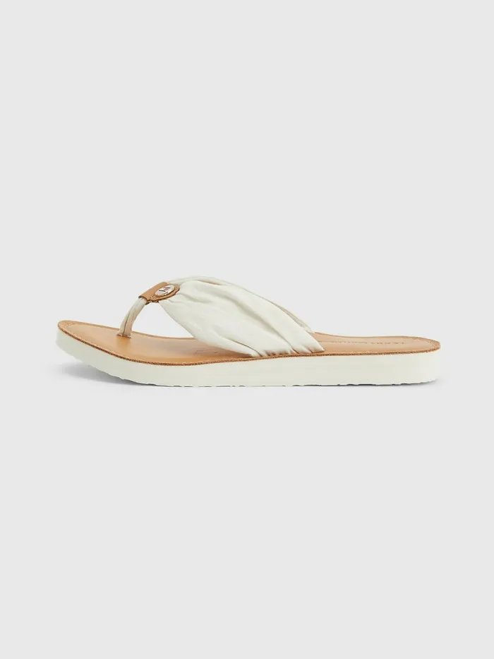 Tommy Hilfiger Essential Leather Footbed FlipFlops Ivory Womens Sandals Sale