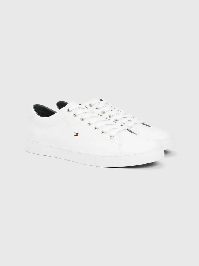 Tommy Hilfiger Essential Leather LaceUp Trainers White Mens Sandals Sliders and Flip Flops On Sale Tommy Hilfiger Essential Leather LaceUp Trainers White Mens Sandals Sliders and Flip Flops On Sale