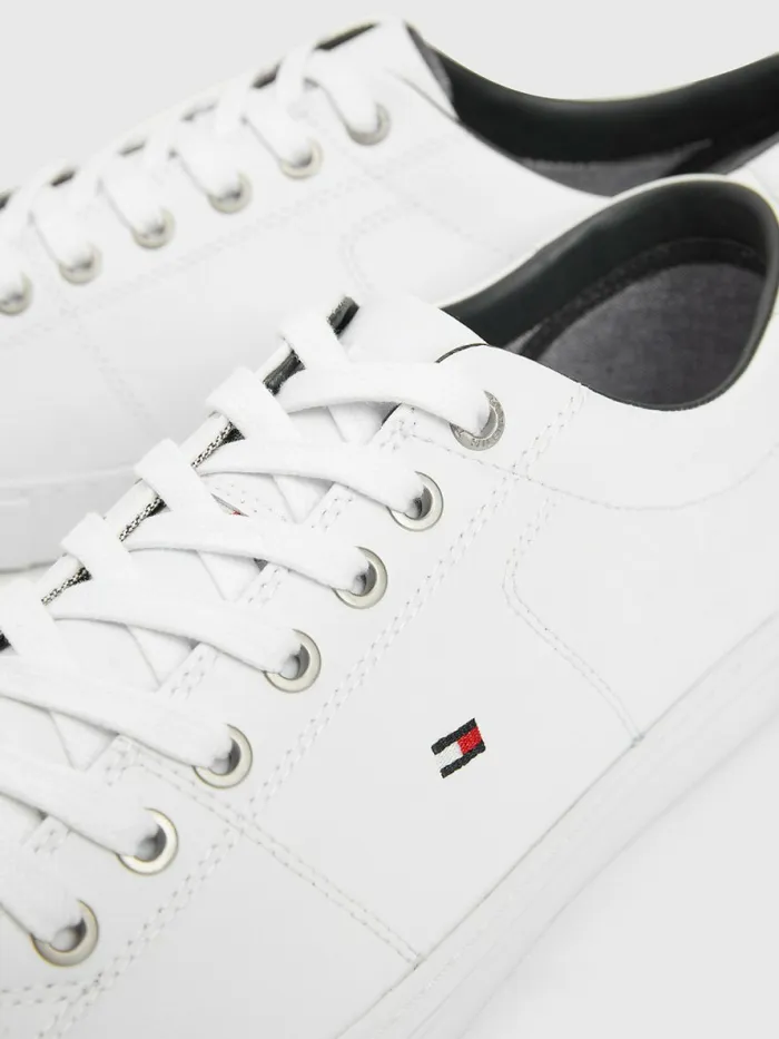 Tommy Hilfiger Essential Leather LaceUp Trainers White Mens Sandals Sliders and Flip Flops On Sale