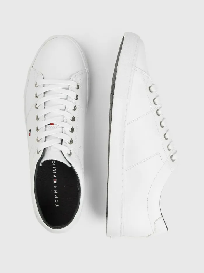 Tommy Hilfiger Essential Leather LaceUp Trainers White Mens Sandals Sliders and Flip Flops On Sale