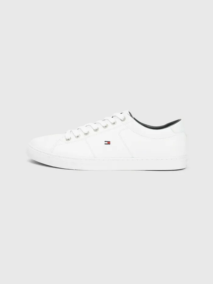 Tommy Hilfiger Essential Leather LaceUp Trainers White Mens Sandals Sliders and Flip Flops On Sale