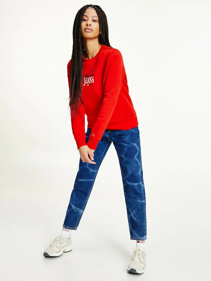 Tommy Hilfiger Essential Logo Crew Neck Sweatshirt Deep Crimson Womens Sweatshirts and Hoodies For Sale Tommy Hilfiger Essential Logo Crew Neck Sweatshirt Deep Crimson Womens Sweatshirts and Hoodies For Sale