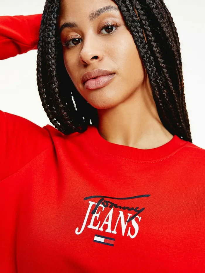Tommy Hilfiger Essential Logo Crew Neck Sweatshirt Deep Crimson Womens Sweatshirts and Hoodies For Sale