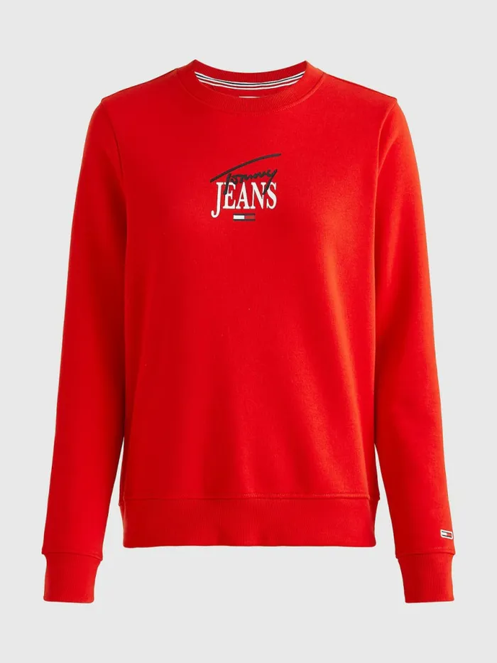 Tommy Hilfiger Essential Logo Crew Neck Sweatshirt Deep Crimson Womens Sweatshirts and Hoodies For Sale