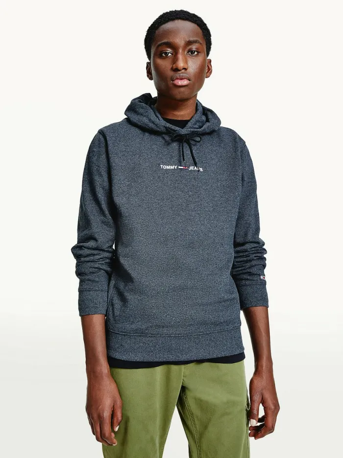 Tommy Hilfiger Essential Logo Hoody Black Mens Sweatshirts and Hoodies Casaul