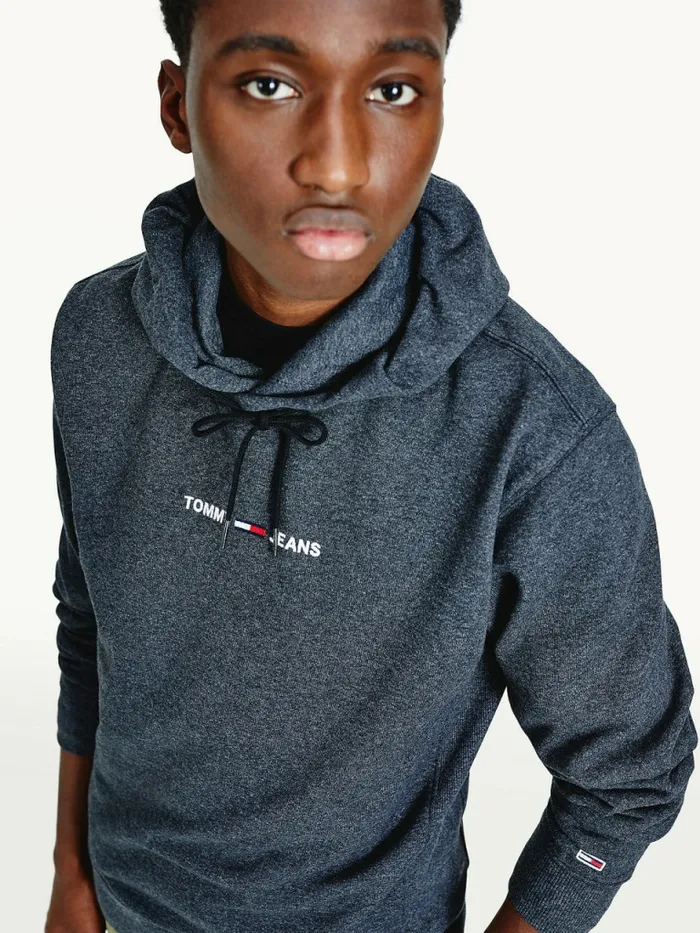 Tommy Hilfiger Essential Logo Hoody Black Mens Sweatshirts and Hoodies Casaul