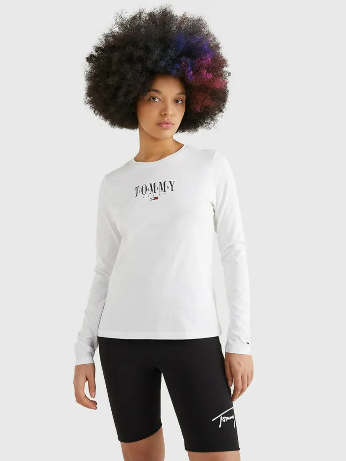 Tommy Hilfiger Essential Logo Long Sleeve TShirt White Womens TShirts Near Me Tommy Hilfiger Essential Logo Long Sleeve TShirt White Womens TShirts Near Me