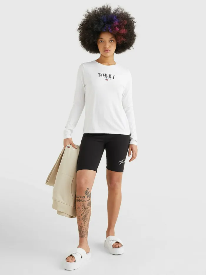 Tommy Hilfiger Essential Logo Long Sleeve TShirt White Womens TShirts Near Me