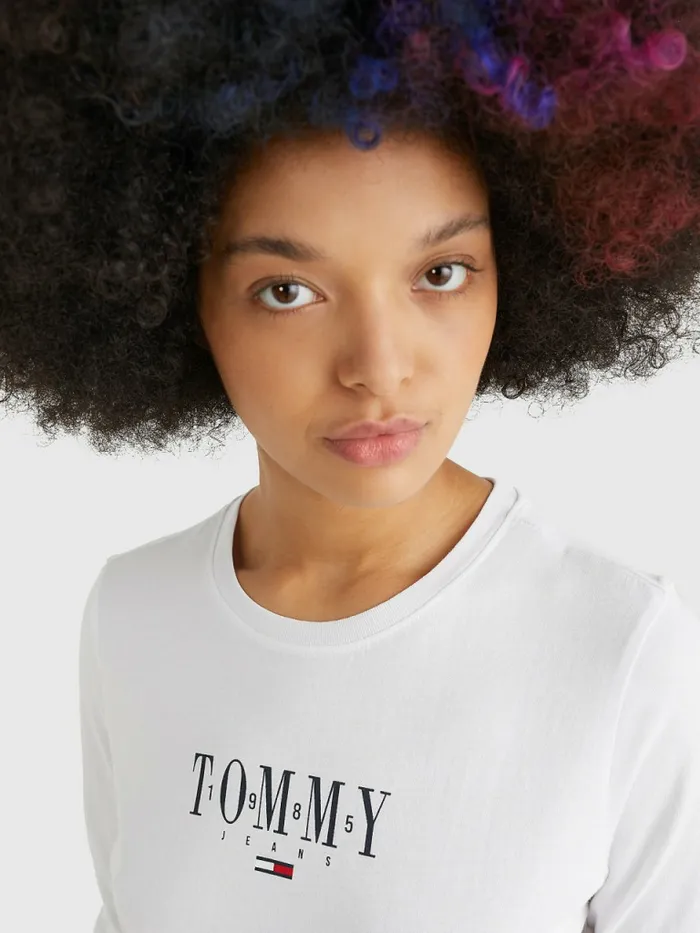 Tommy Hilfiger Essential Logo Long Sleeve TShirt White Womens TShirts Near Me