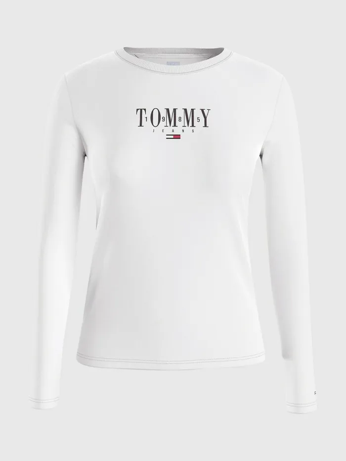 Tommy Hilfiger Essential Logo Long Sleeve TShirt White Womens TShirts Near Me
