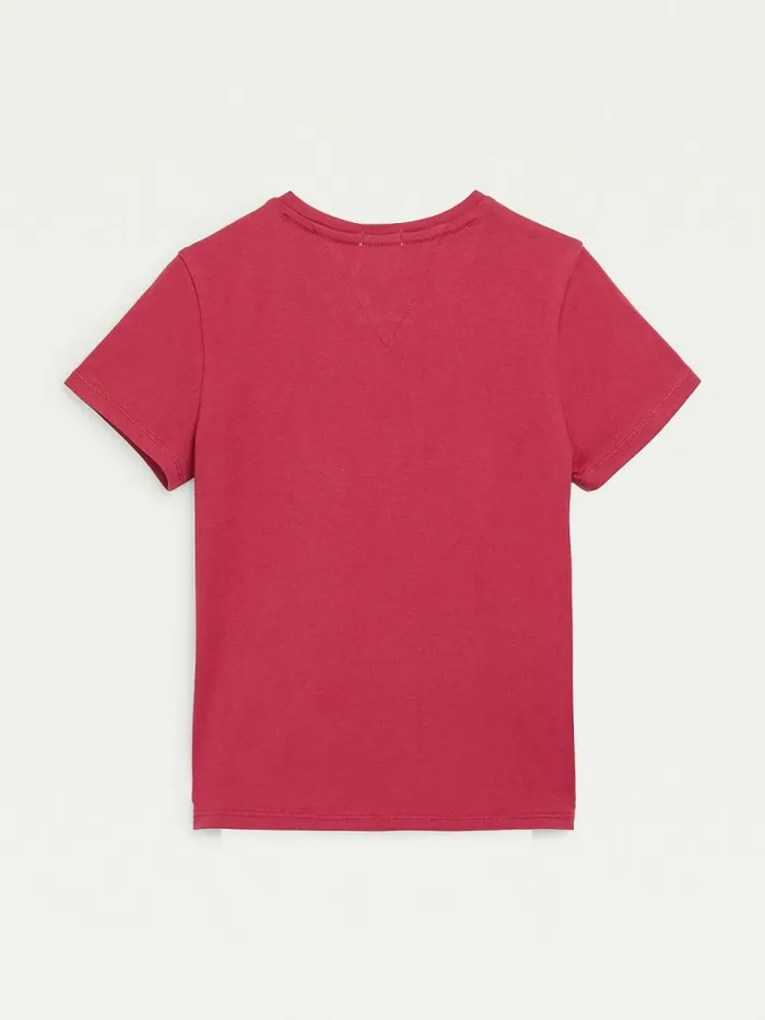 Tommy Hilfiger Essential Logo Organic Cotton TShirt Cranberry Crush Girls Tops and TShirts Gift for Friend