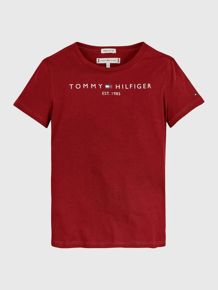 Tommy Hilfiger Essential Logo Organic Cotton TShirt Deep Crimson Girls Tops and TShirts On Sale Tommy Hilfiger Essential Logo Organic Cotton TShirt Deep Crimson Girls Tops and TShirts On Sale