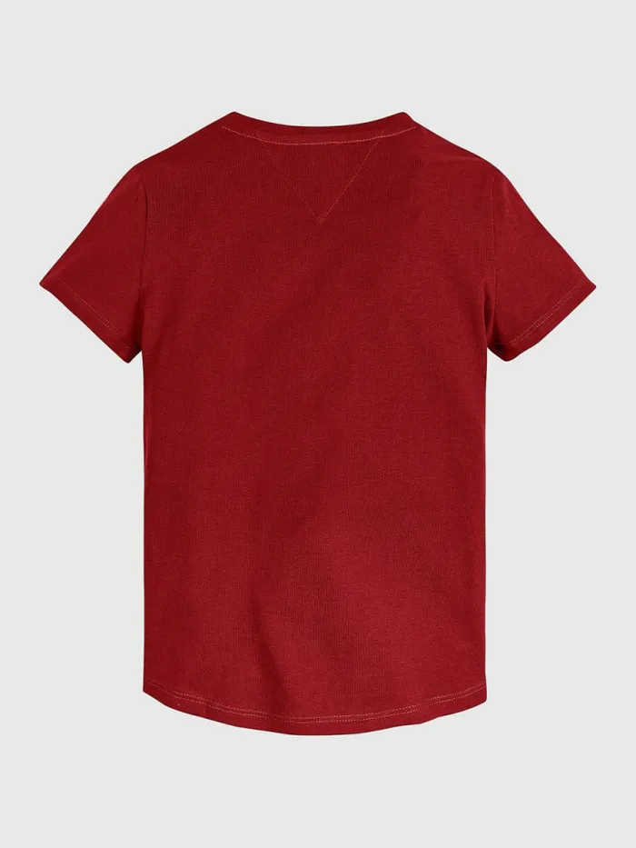 Tommy Hilfiger Essential Logo Organic Cotton TShirt Deep Crimson Girls Tops and TShirts On Sale