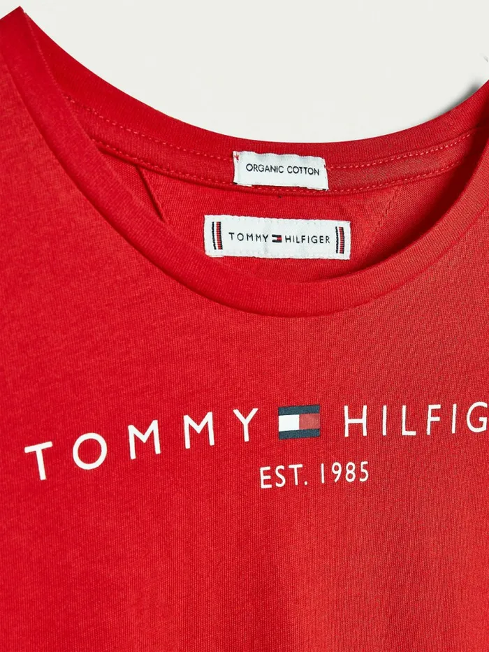 Tommy Hilfiger Essential Logo Organic Cotton TShirt Deep Crimson Girls Tops and TShirts On Sale