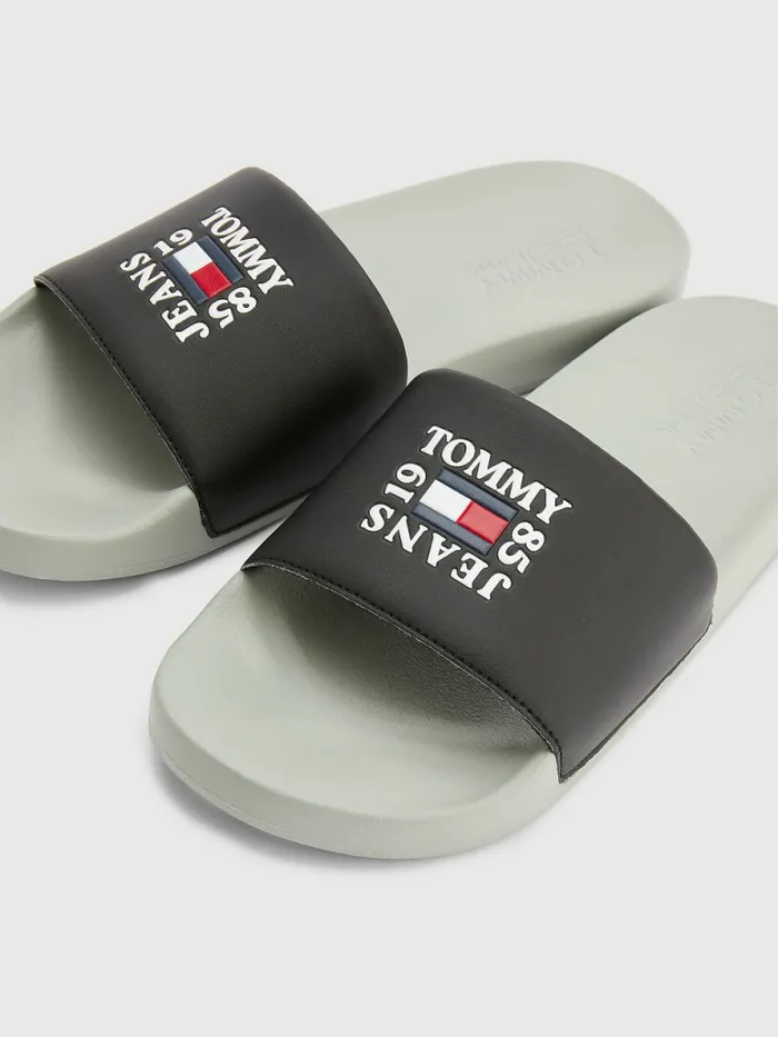 Tommy Hilfiger Essential Logo Pool Slides Faded Willow Mens Sandals Sliders and Flip Flops Sale
