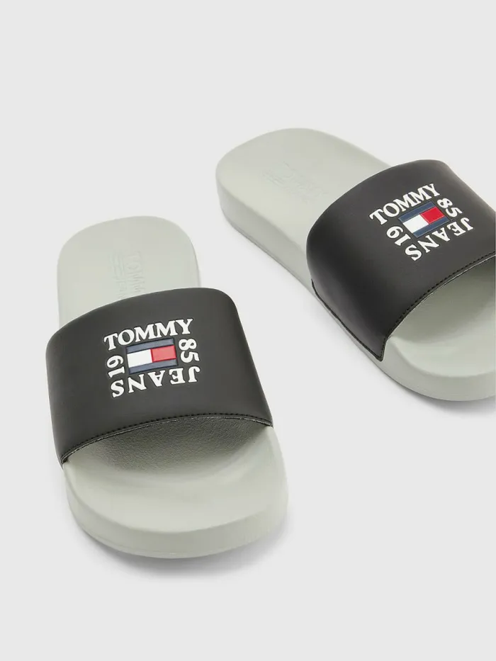 Tommy Hilfiger Essential Logo Pool Slides Faded Willow Mens Sandals Sliders and Flip Flops Sale