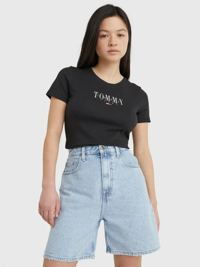 Tommy Hilfiger Essential Logo Skinny Fit TShirt Black Womens TShirts Online