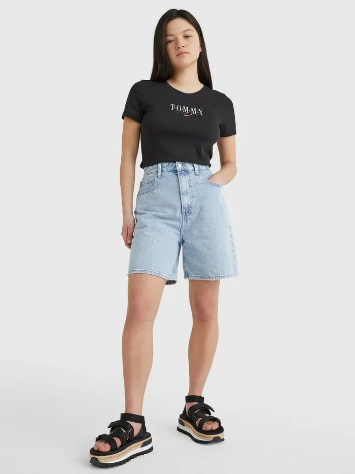Tommy Hilfiger Essential Logo Skinny Fit TShirt Black Womens TShirts Online